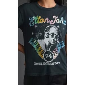 Anthropologie Letluv Elton John Glitter Graphic Tee Size XS